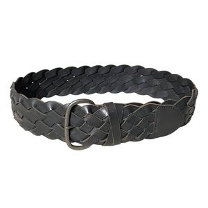 SANDWICH Black Wide Leather Braided Woven Belt XL